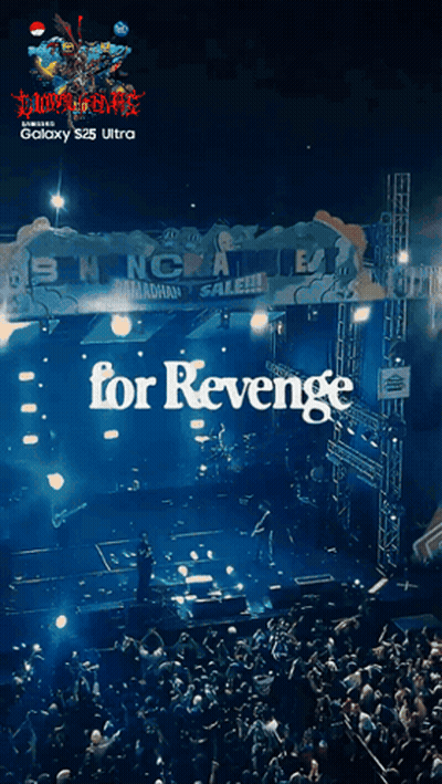 A Large Crowd Of People Watching A Concert With The Words For Revenge On The Stage GIF