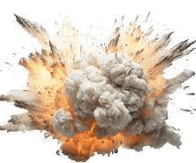 A Large Explosion With Smoke And Flames On A White Background GIF