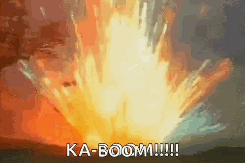 A Large Explosion With The Words Ka-Boom Written In White GIF