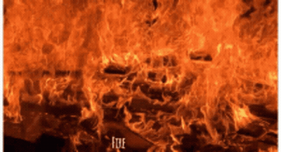 A Large Fire With The Word Fire Written On The Bottom GIF