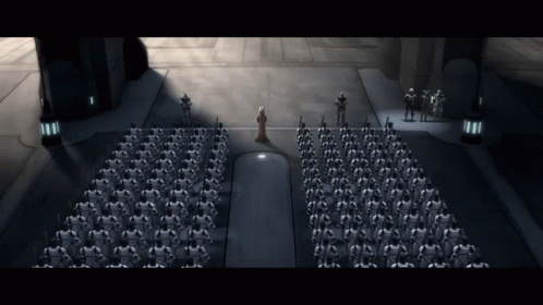 A Large Group Of Soldiers Are Lined Up In A Room GIF