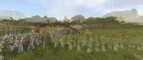A Large Group Of Soldiers Are Standing In A Field GIF