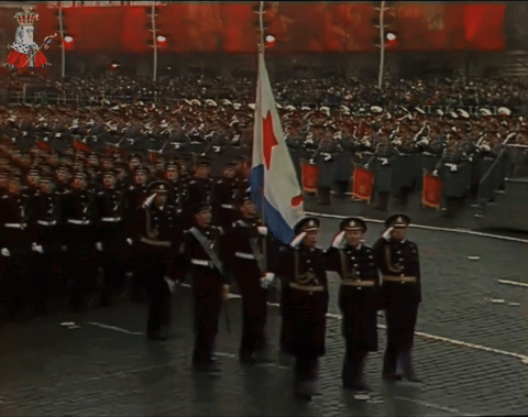A Large Group Of Soldiers Marching In A Parade With The Number 7 On The Back GIF