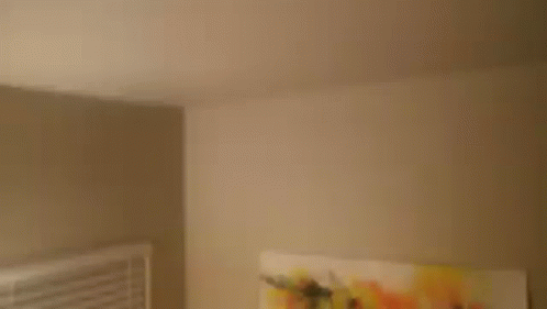 A Large Painting Is Hanging On A Wall Next To A Window GIF