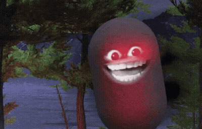 A Large Red Object In A Forest With Trees In The Background GIF