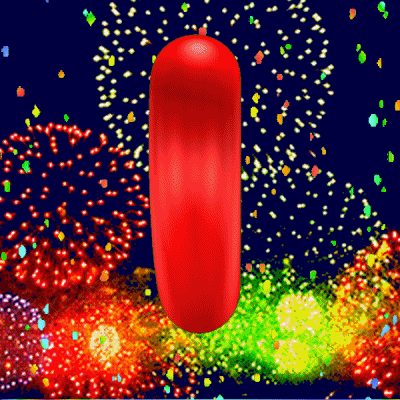 A Large Red Object Is Surrounded By Fireworks GIF
