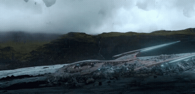 A Large Space Ship Is Sitting On Top Of A Mountain GIF