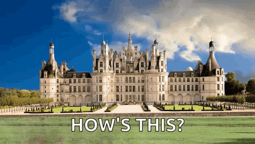 A Large White Castle With The Words How 'S This Written Below It GIF