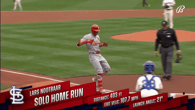A Lars Nootbaar Solo Home Run Is Shown On A Baseball Screen GIF