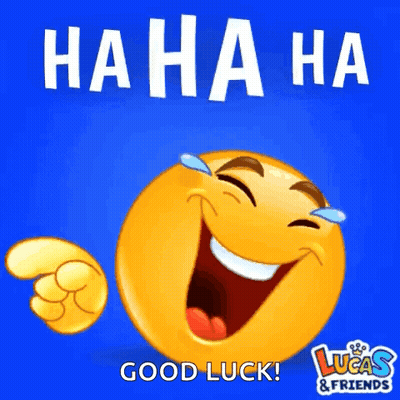 A Laughing Smiley Face With Lucas & Friends Written On It GIF