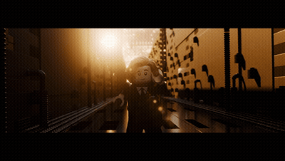 A Lego Character Is Walking Down A Dark Street GIF