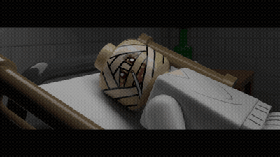 A Lego Figure With A Bandage On His Head Is Laying In A Hospital Bed GIF