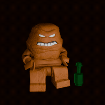 A Lego Figure With A Green Bottle In Front Of It GIF