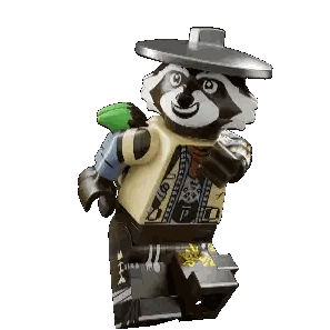 A Lego Raccoon Wearing A Cowboy Hat Is Smiling Sticker