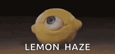 A Lemon With An Eye On It And The Words `` Lemon Haze '' Written Below It . GIF
