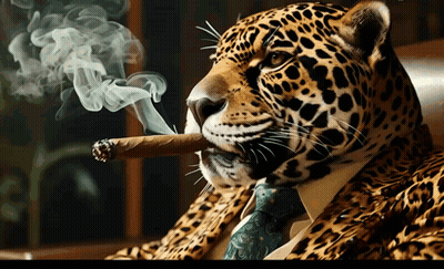A Leopard Smoking A Cigar In A Suit And Tie GIF