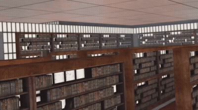A Library With Lots Of Books On Shelves And A Balcony GIF