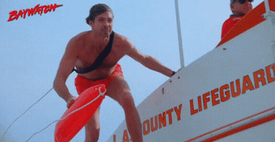 A Lifeguard Is Standing On A Boat That Says Bounty Lifeguard On It GIF