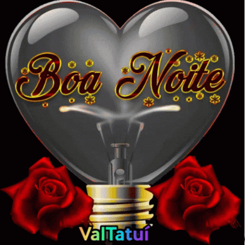A Light Bulb In The Shape Of A Heart With The Words Boa Noite Written On It GIF