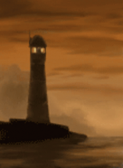 A Lighthouse In The Middle Of A Foggy Ocean GIF
