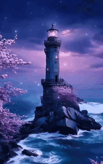 A Lighthouse Sits On A Rocky Cliff Overlooking The Ocean GIF
