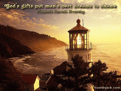 A Lighthouse Sits On Top Of A Hill Overlooking The Ocean With A Quote By Elizabeth Barrett Browning GIF