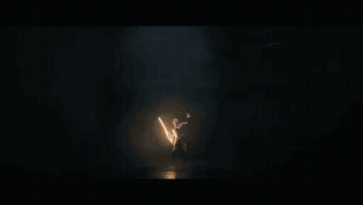 A Lightning Bolt Strikes A Person In A Dark Cave GIF