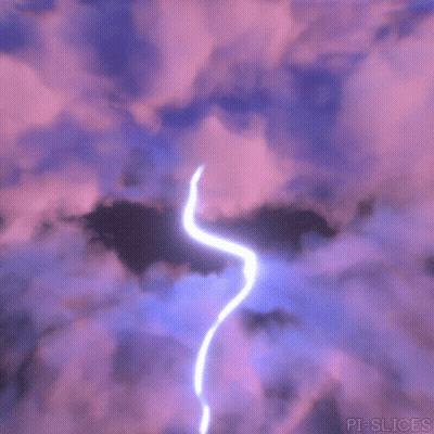 A Lightning Bolt Strikes Through A Cloudy Sky . GIF