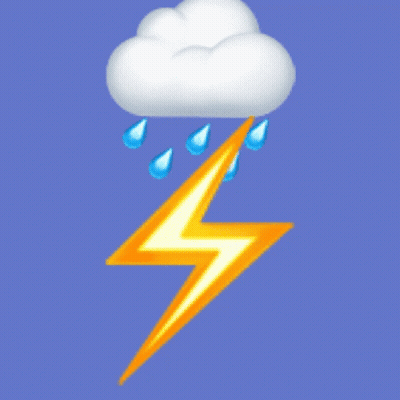 A Lightning Bolt With Rain Drops And A Cloud Behind It GIF