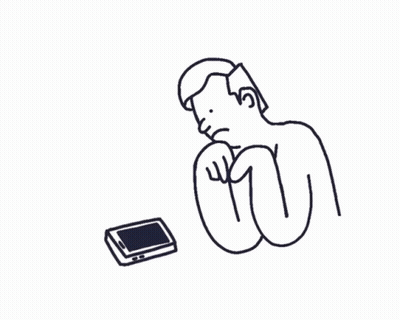A Line Drawing Of A Man And A Woman Looking At A Statue GIF