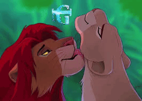 A Lion And A Lioness Are Kissing Each Other In A Cartoon . GIF