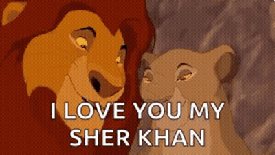 A Lion And A Lioness From The Lion King Are Kissing Each Other . GIF