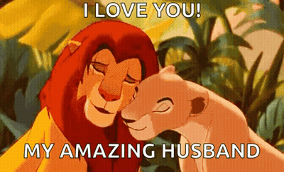 A Lion And A Lioness From The Lion King Hugging Each Other With The Caption I Love You My Amazing Husband GIF