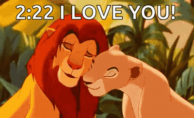 A Lion And A Lioness From The Lion King Hugging With The Words 2:22 I Love You GIF