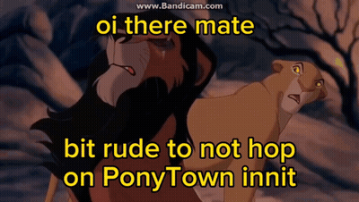 A Lion And A Lioness Standing Next To Each Other With The Words " Oi There Mate " GIF