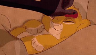 A Lion Cub From The Lion King Is Sleeping On A Couch With A Person Petting It . GIF