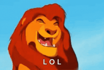 A Lion From The Lion King Is Laughing With Its Mouth Open And The Word Lol Written Below It . GIF