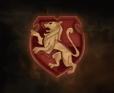 A Lion Is On A Red Shield With A Dark Background GIF