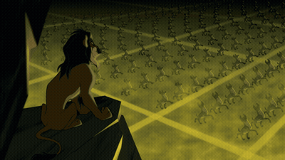 A Lion Is Sitting On A Rock In Front Of A Grid Of Cats GIF