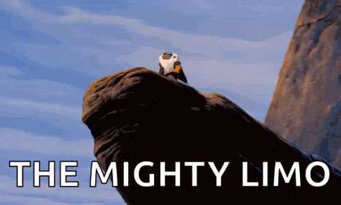A Lion Is Sitting On Top Of A Rock With The Words The Mighty Limo Above It GIF