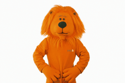 A Lion Mascot Is Wearing A Shirt That Says ' Nl ' On It GIF