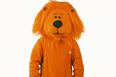 A Lion Mascot Is Wearing An Orange Ing Sweater GIF