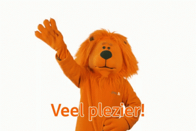 A Lion Mascot Says Veel Plezier In Orange GIF