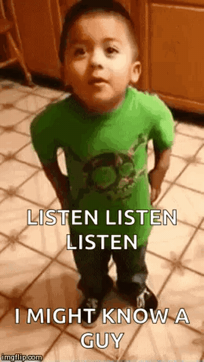 A Little Boy In A Green Shirt Is Standing On A Tiled Floor And Says `` Listen Listen Listen '' . GIF