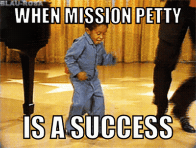 A Little Boy Is Dancing In Front Of A Piano With A Caption That Says When Mission Petty Is A Success GIF