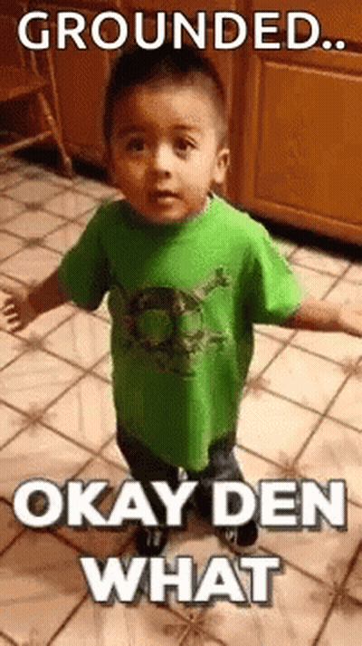 A Little Boy Is Standing On A Tiled Floor With His Arms Outstretched . GIF