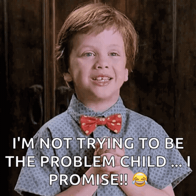 A Little Boy Wearing A Bow Tie Says I 'M Not Trying To Be The Problem Child ... I Promise ! GIF