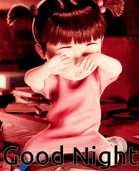 A Little Girl Covering Her Mouth With Her Hands And The Words Good Night GIF