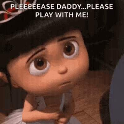 A Little Girl From Despicable Me Is Wearing A Tiara And Saying Please Play With Me . GIF
