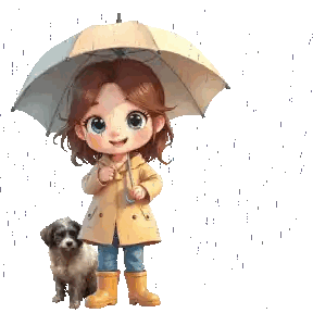 A Little Girl Holding An Umbrella And A Small Dog Sticker